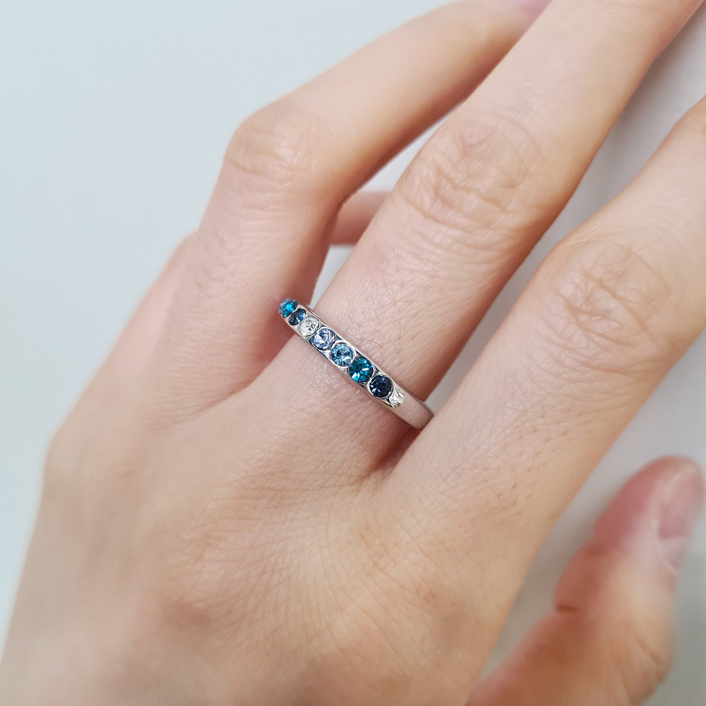 Graceful Gradient Sapphire Blue Thin Stackable Engagement Ring Band