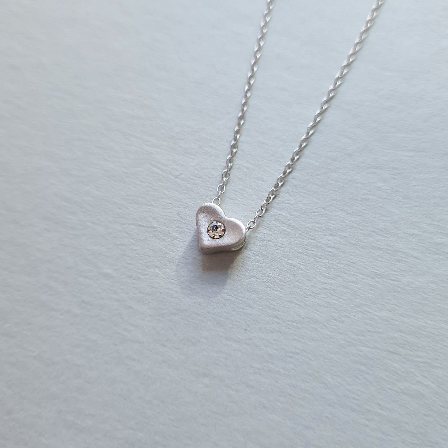 Mini Petite Sterling Silver Love Heart Necklace with Diamante Crystal