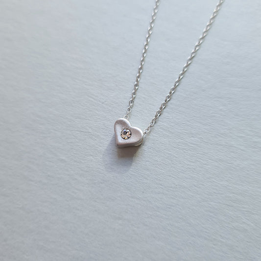 Mini Petite Sterling Silver Love Heart Necklace with Diamante Crystal