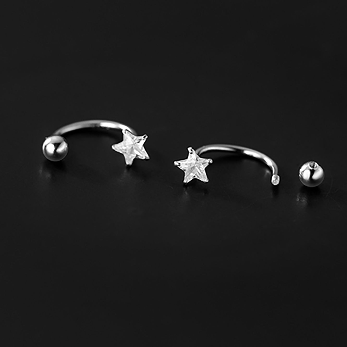 Sterling Silver Tiny Twinkling Star Front and Back Earrings