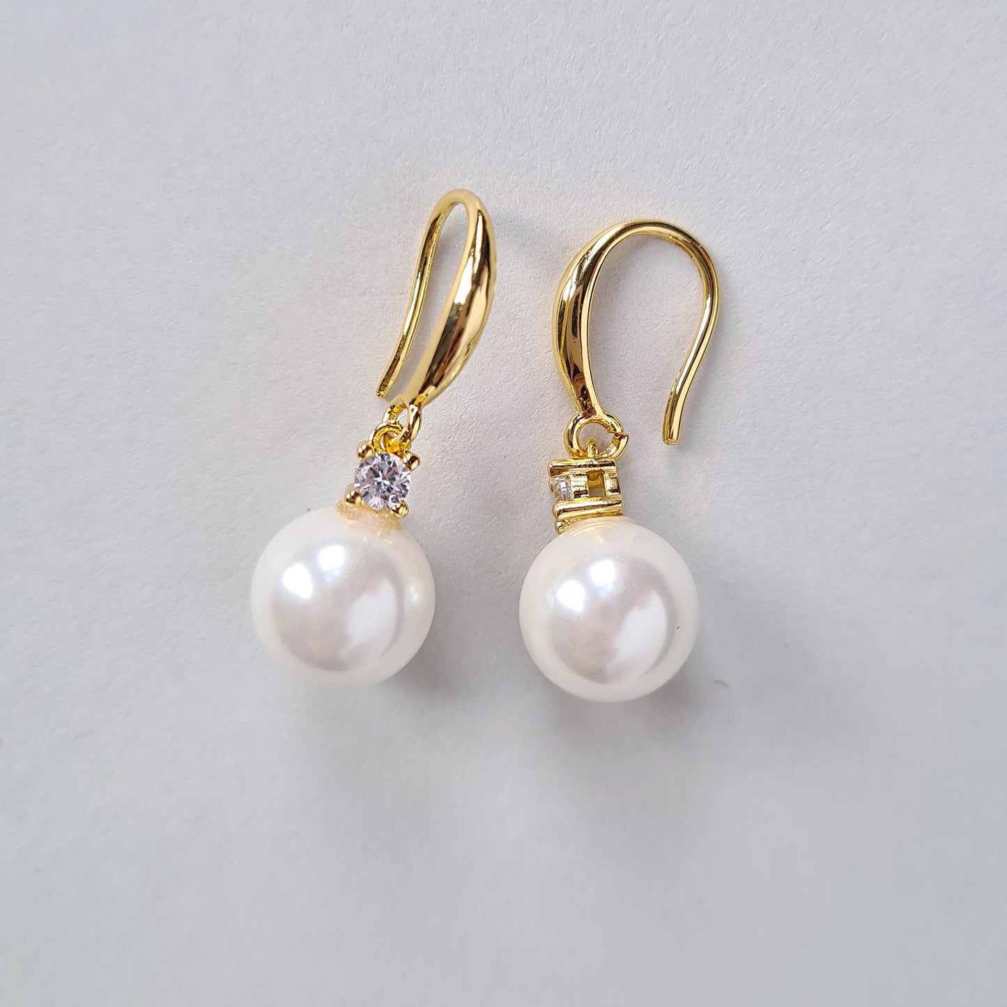 Classic Gold Plated Big Faux Round Pearl Drop Earrings with diamante  Wedding Accessories Bridal Earrings