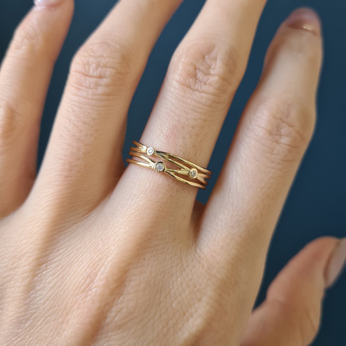 Gold Plated Sterling Silver Weaving Stardust Open Band Ring