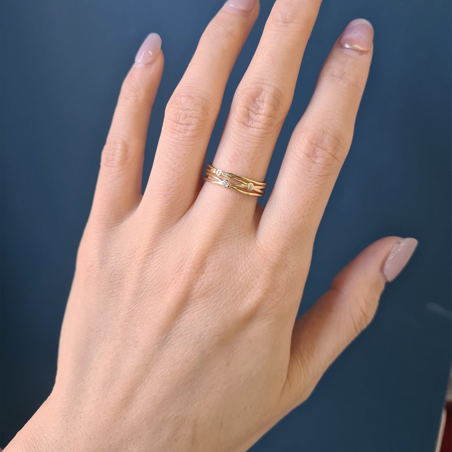 Gold Plated Sterling Silver Weaving Stardust Open Band Ring