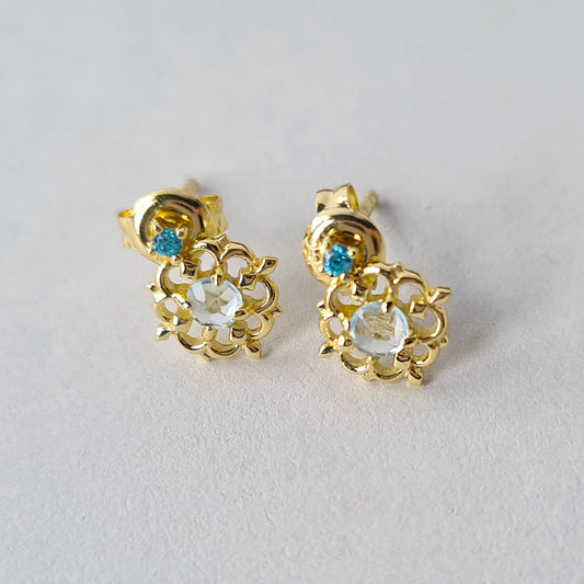 Gold Plated Sterling Silver Delicate Lace Patterned Stud Earrings