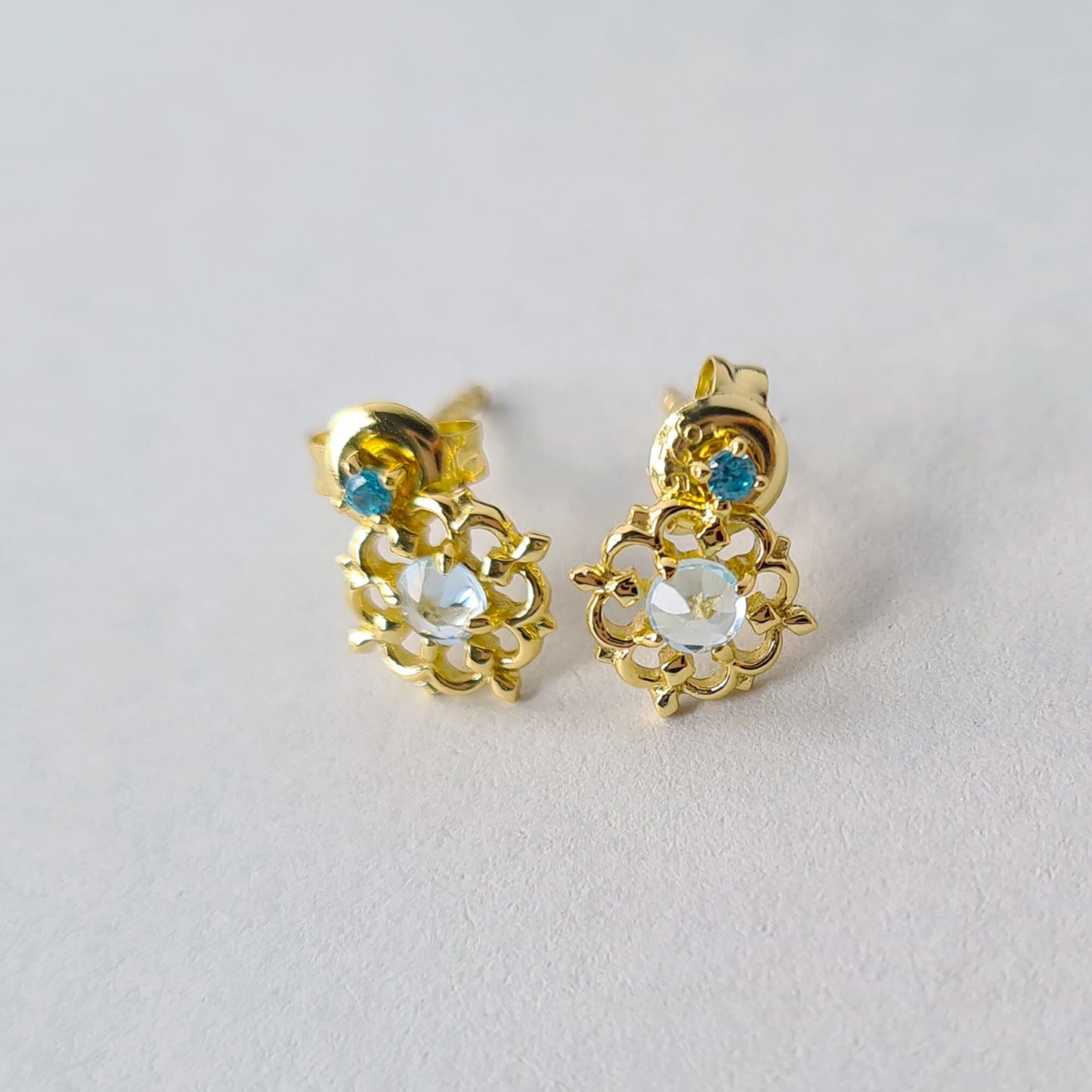 Gold Plated Sterling Silver Delicate Lace Patterned Stud Earrings