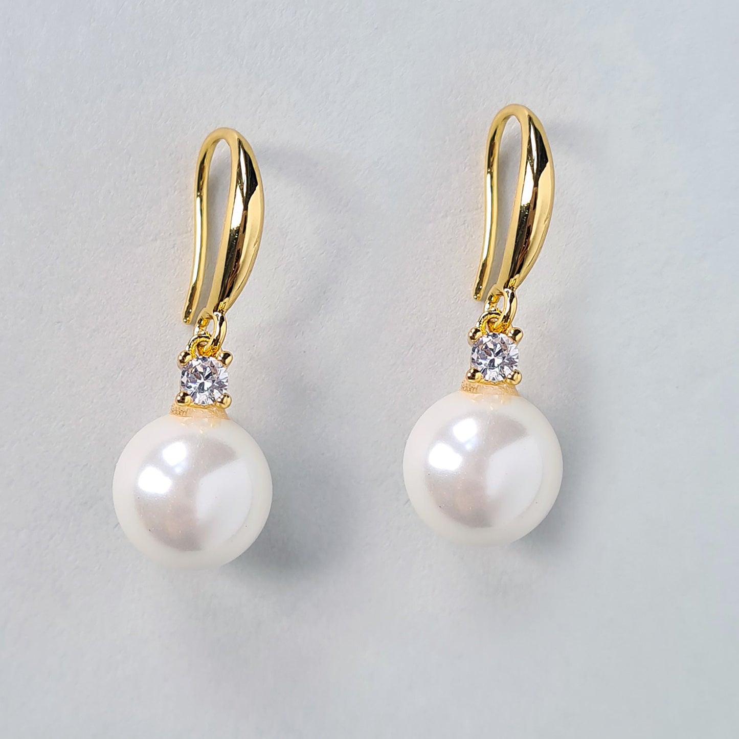 Classic Gold Plated Big Faux Round Pearl Drop Earrings with diamante  Wedding Accessories Bridal Earrings