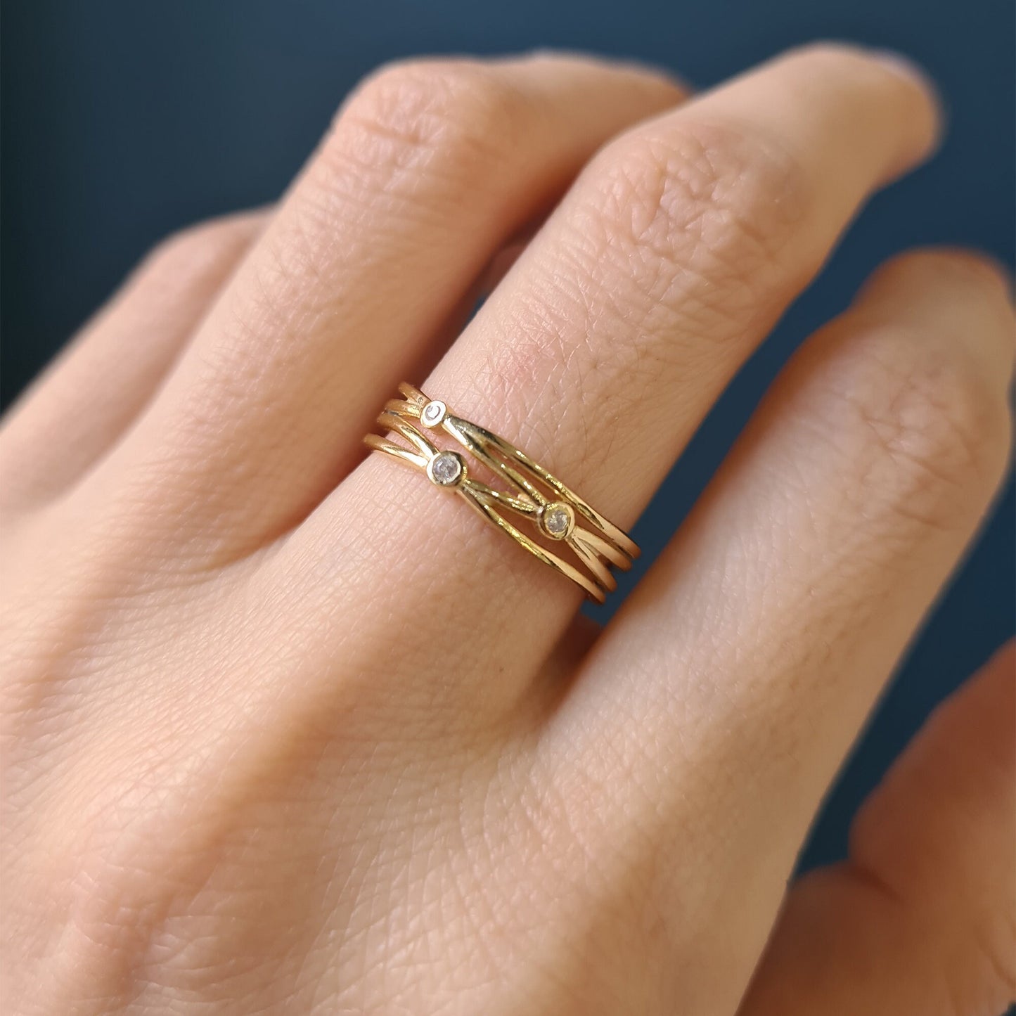 Gold Plated Sterling Silver Weaving Stardust Open Band Ring