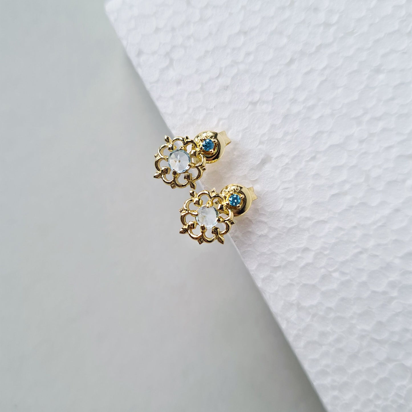 Gold Plated Sterling Silver Delicate Lace Patterned Stud Earrings