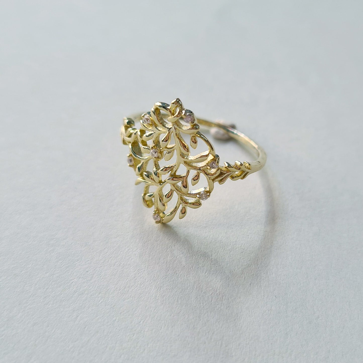 Gold Plated Sterling Silver Floral Tree if Life Design Ring