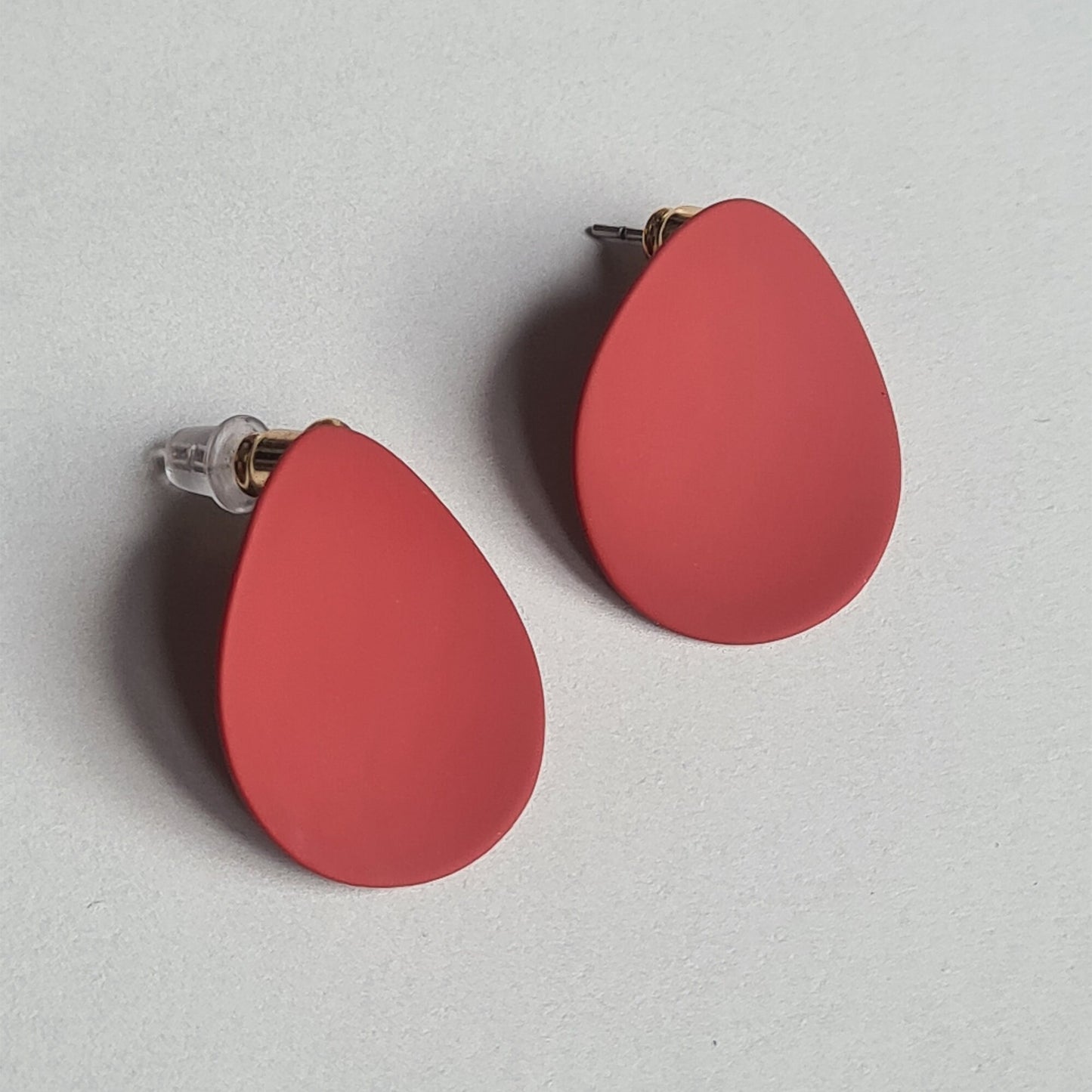 Dark Red Curved Teardrop Statement Stud Earrings