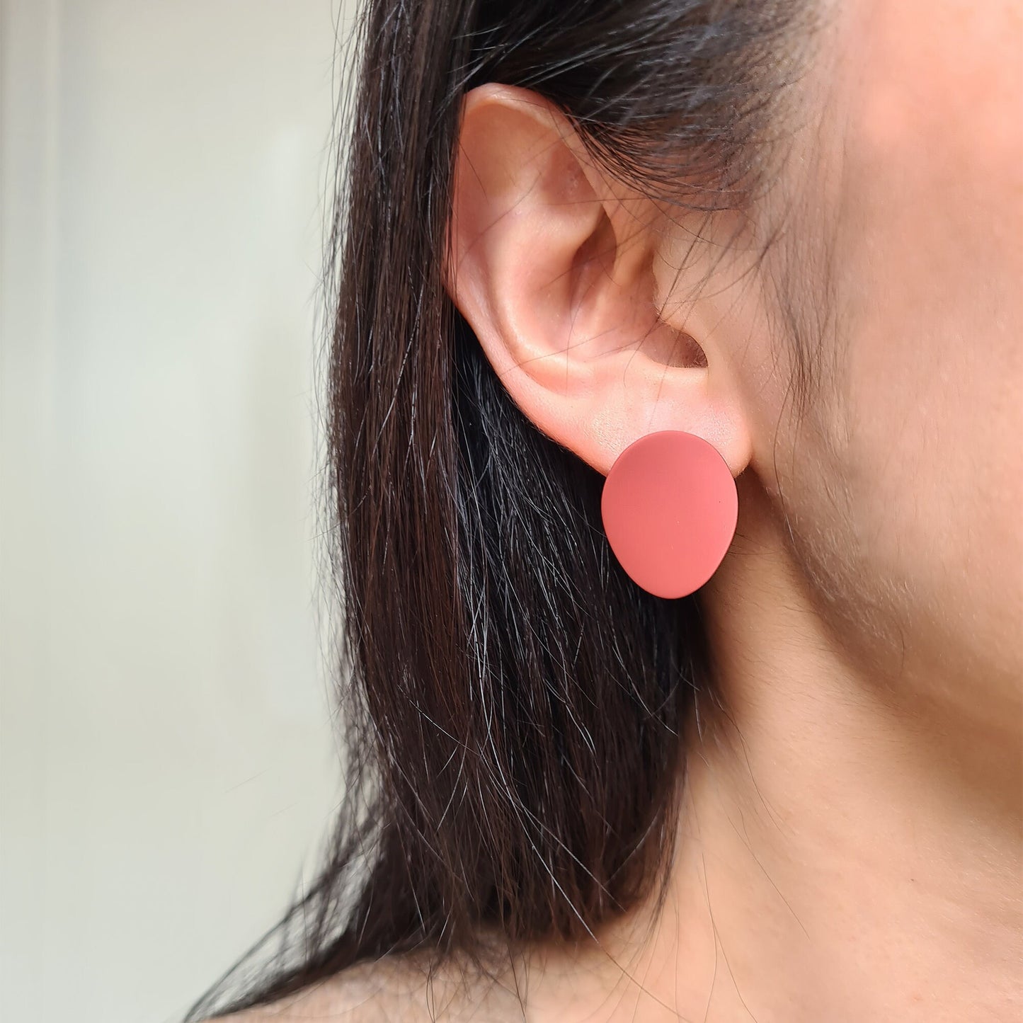 Dark Red Curved Teardrop Statement Stud Earrings