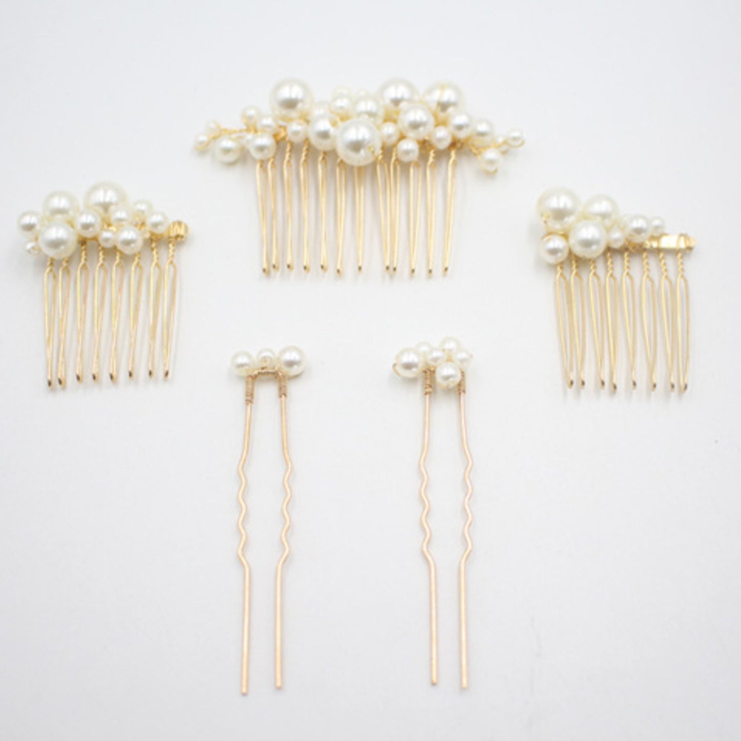 Bridal Pearl Comb Gold Plated Pearl Hair Pin Pearl Comb Set Multiple sizes