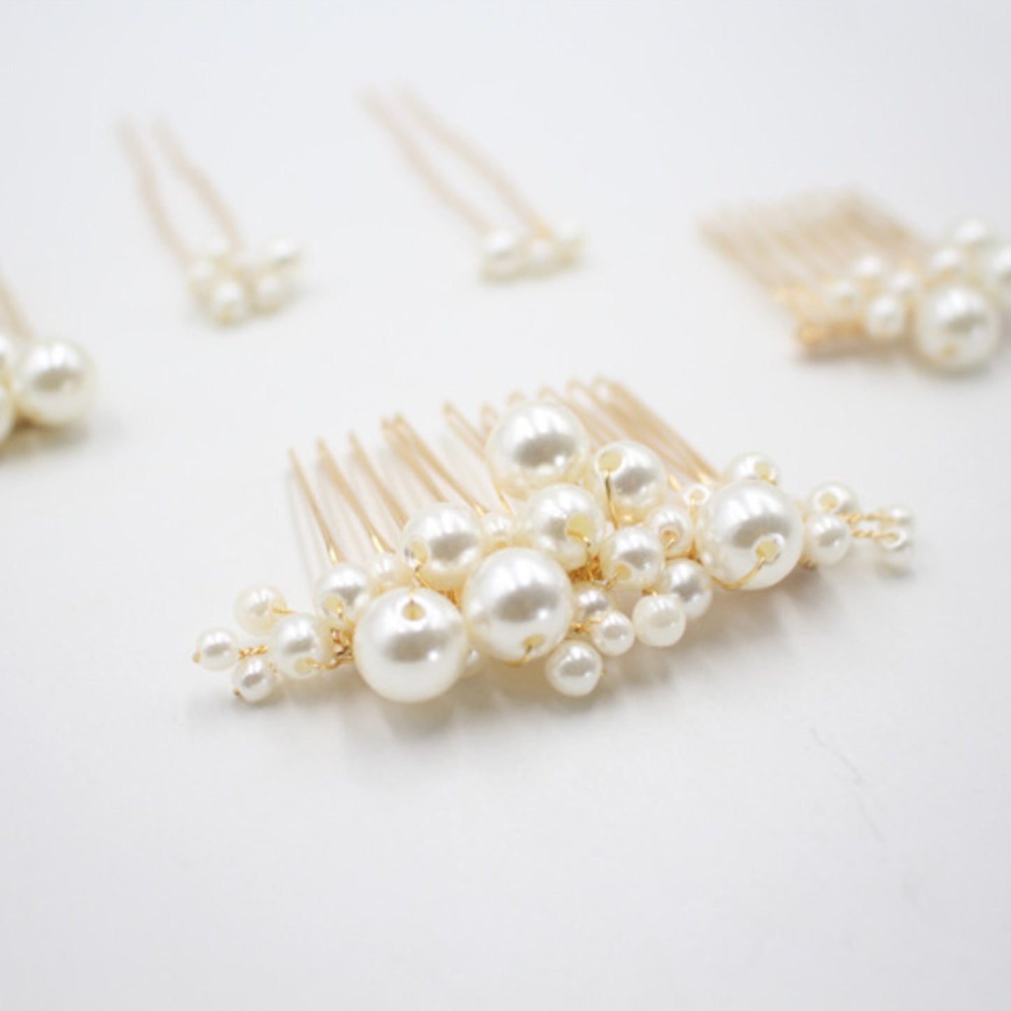 Bridal Pearl Comb Gold Plated Pearl Hair Pin Pearl Comb Set Multiple sizes