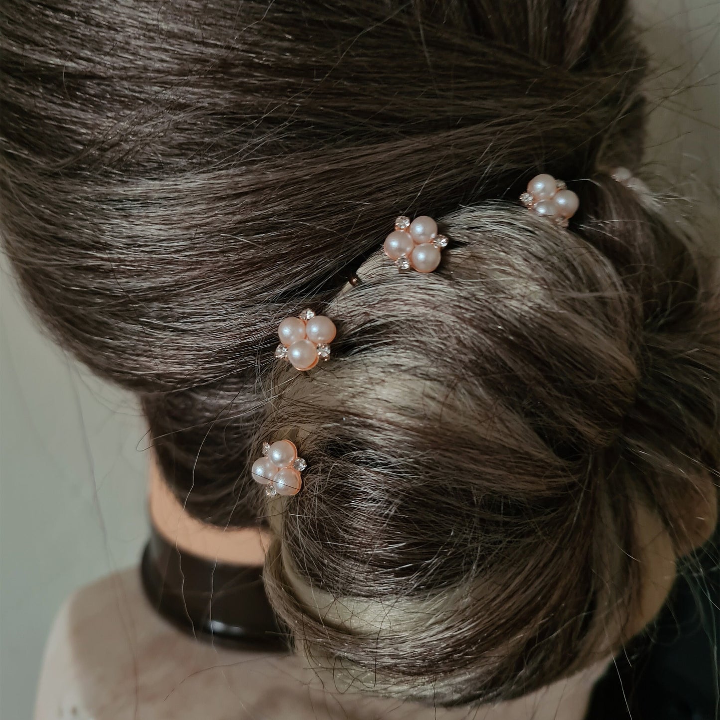 Ivory White Diamante Cluster Pearls Hair Pins Set of 6 Silver Plated Rose Gold Pearl Small Hair Pin Sets for Bridal Wedding Bridesmaids