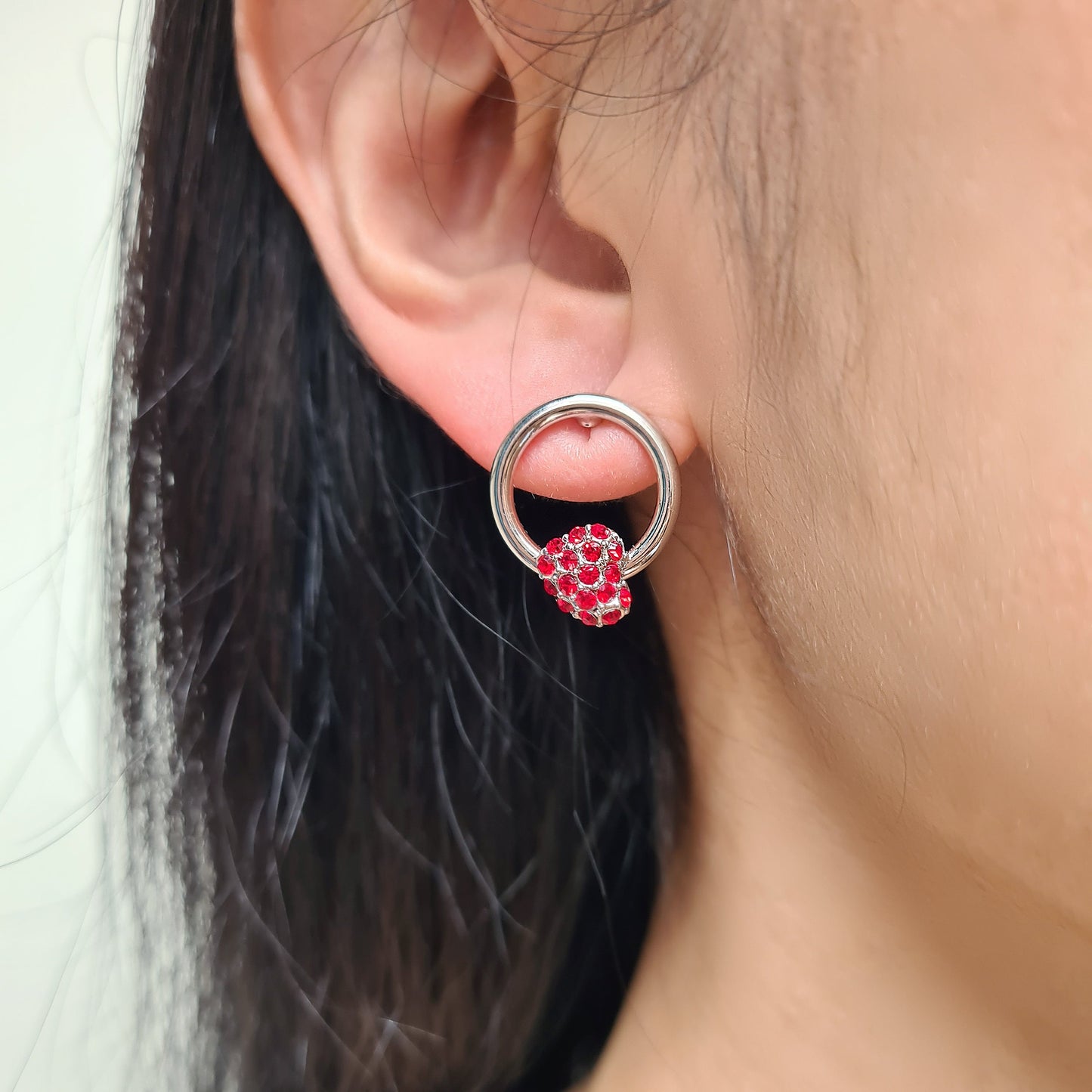 Red Bedazzled Heart Necklace and Earrings Jewellery Set