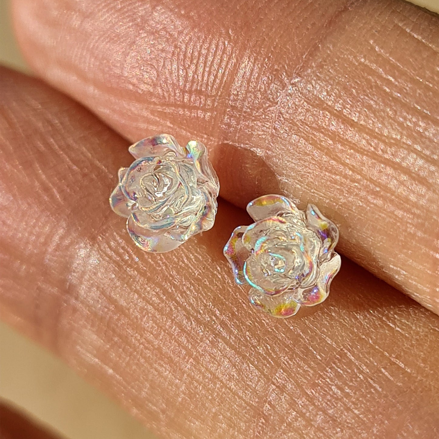 Small 925 Sterling Silver 6mm AB Rainbow Small Rose Flower Stud Earrings