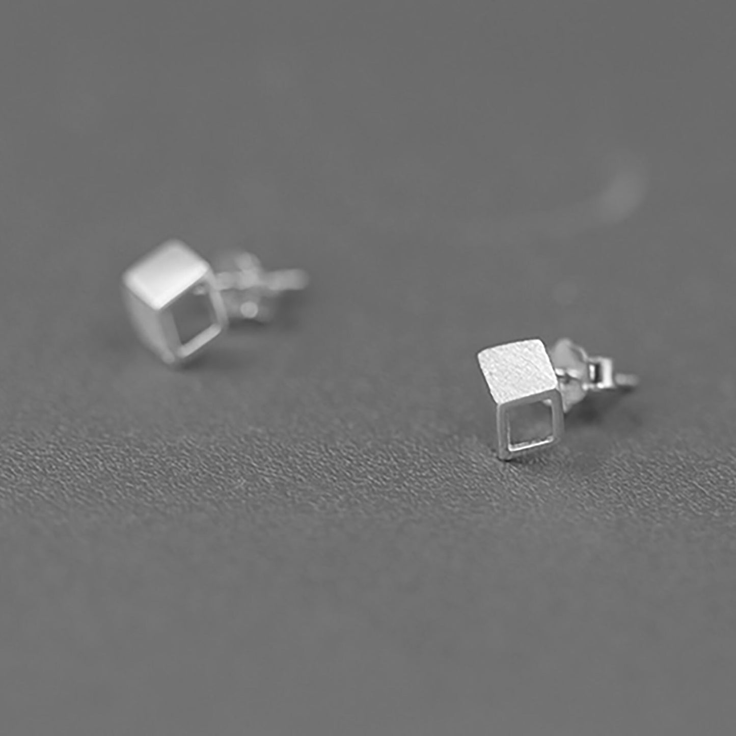 3D Mini Cube Sterling Silver Studs Earrings Gold plated Cube 3D Optical Illusion
