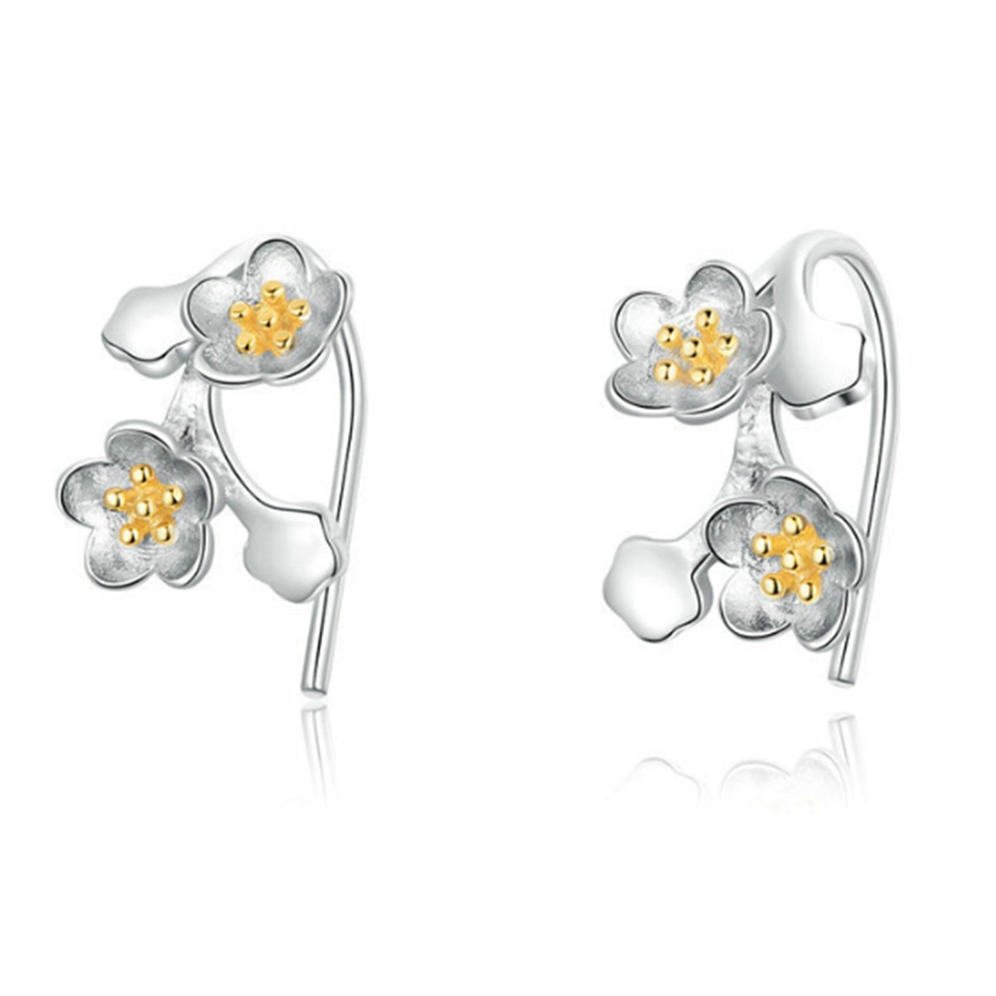 Sterling Silver Plum Flower Blossom on Branch Earrings