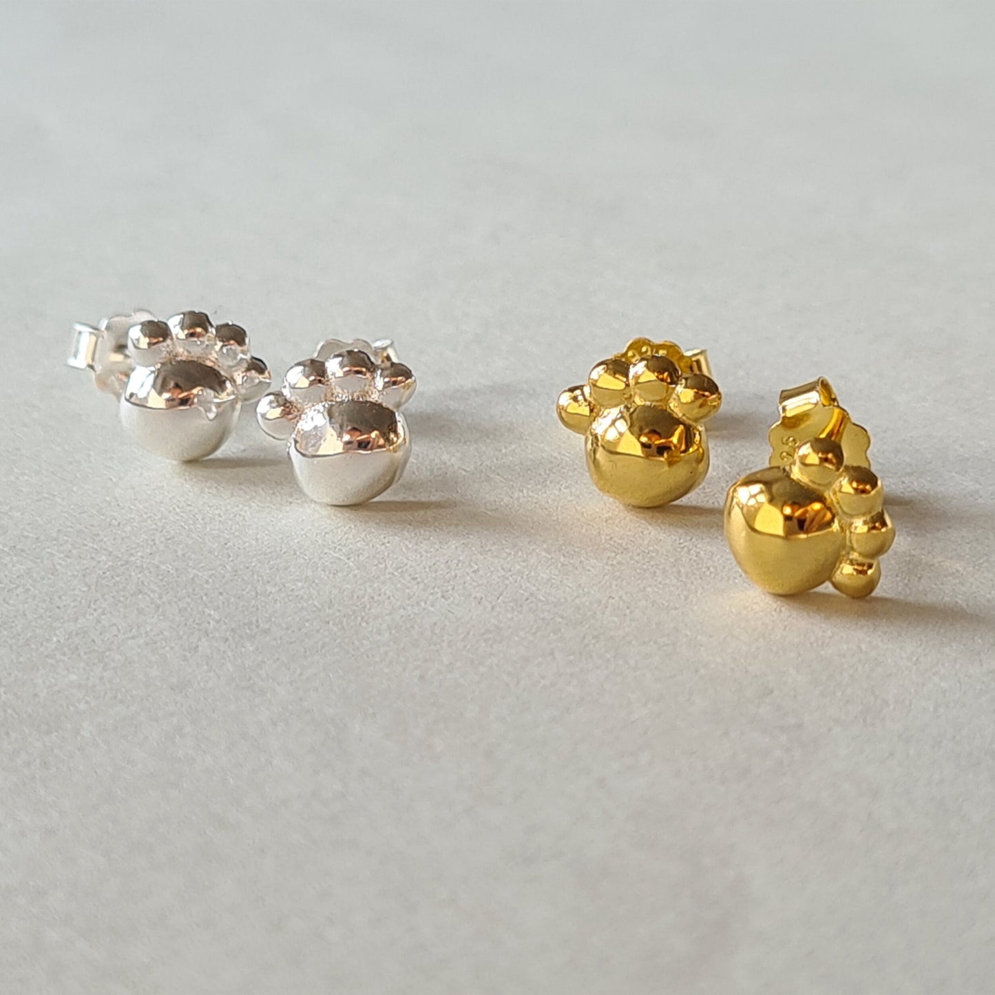 Cat Dog 3D Pawprint Sterling Silver Stud Earrings Animal Lover Birthday Gift Gold Plated Pawprint