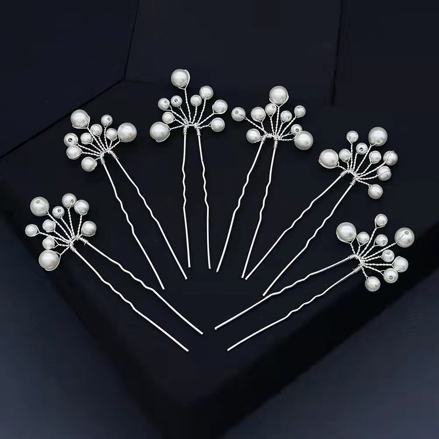 Set of 6 Ivory White Cluster Pearls Elderflower Hair Pins