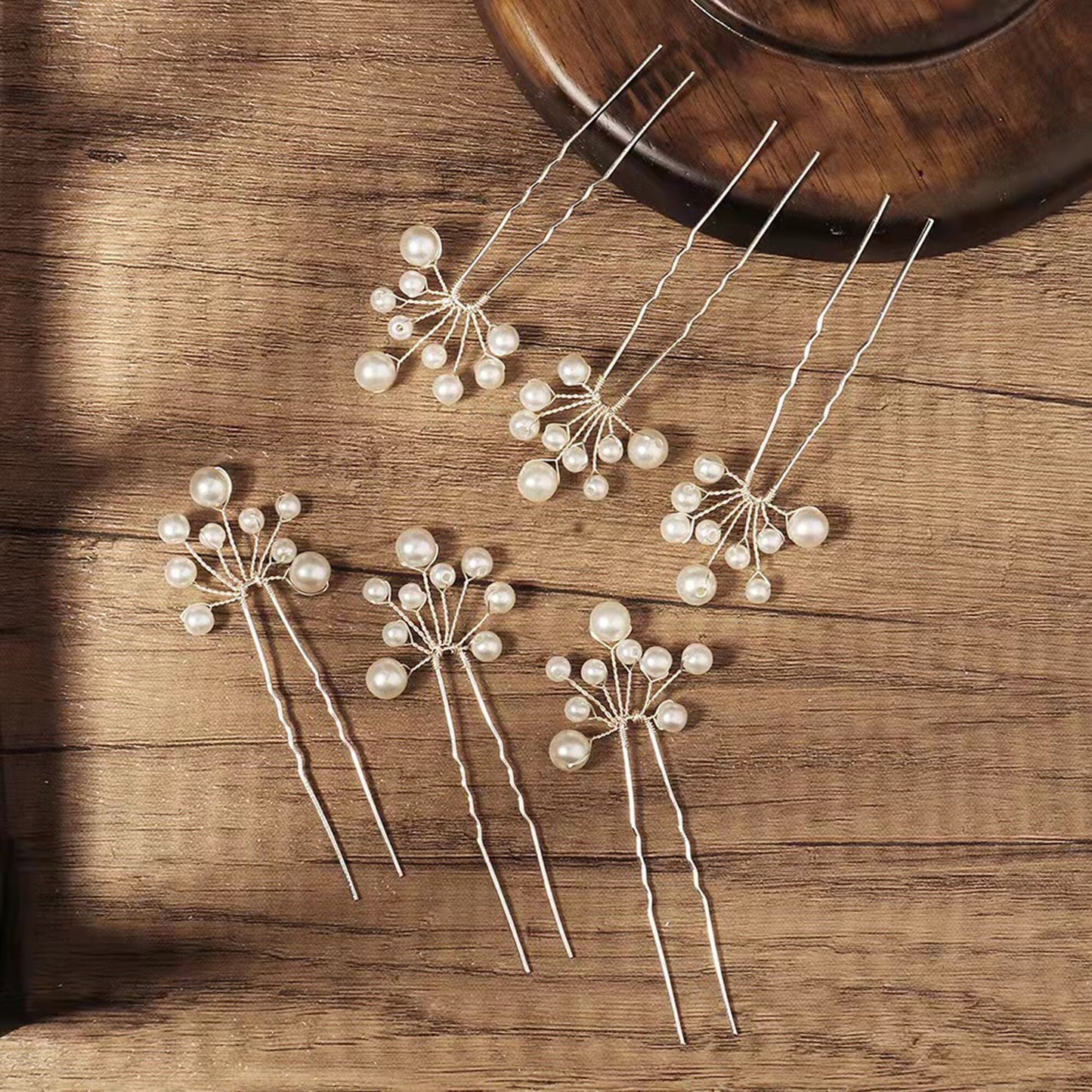 Ivory White Cluster Pearls Elderflower Hair Pins Set of 6  Silver Plated Pearl Hair Pin Sets for Bridal Wedding Bridesmaids