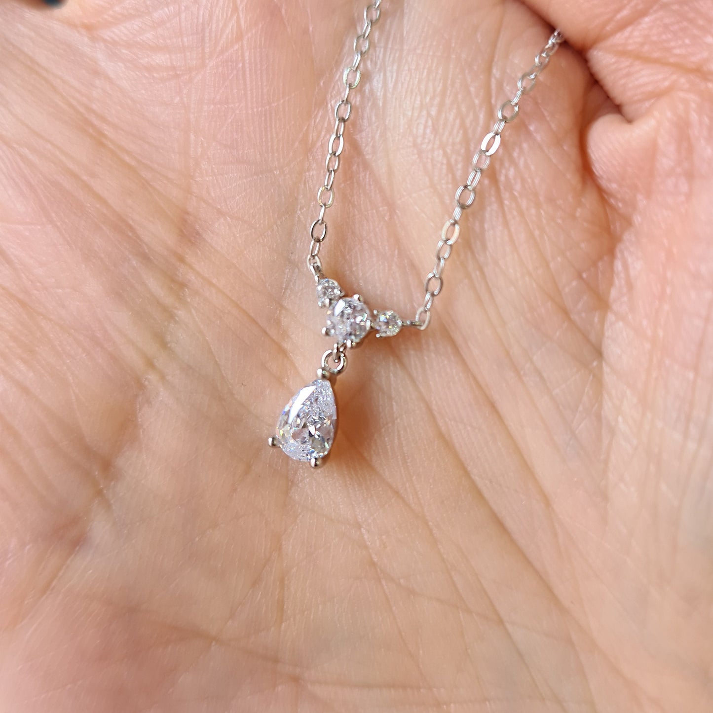 Sparkly Small Diamante Teardrop Crystal Necklace Sterling Silver Chain Bridal Wedding Jewellery Bridesmaids