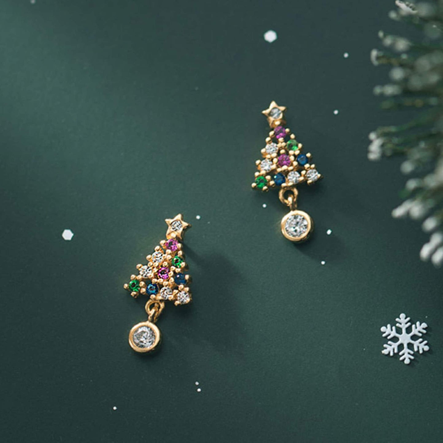 Gold plated Mini Small Green Christmas Tree Snowman Reindeer Mitten Festive Mix Match Silver Stud Earrings