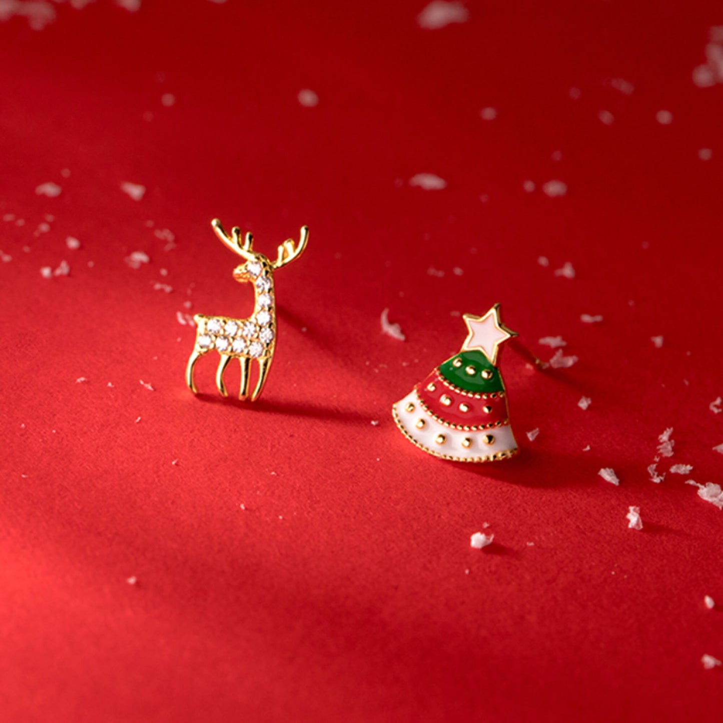 Gold plated Mini Small Green Christmas Tree Snowman Reindeer Mitten Festive Mix Match Silver Stud Earrings