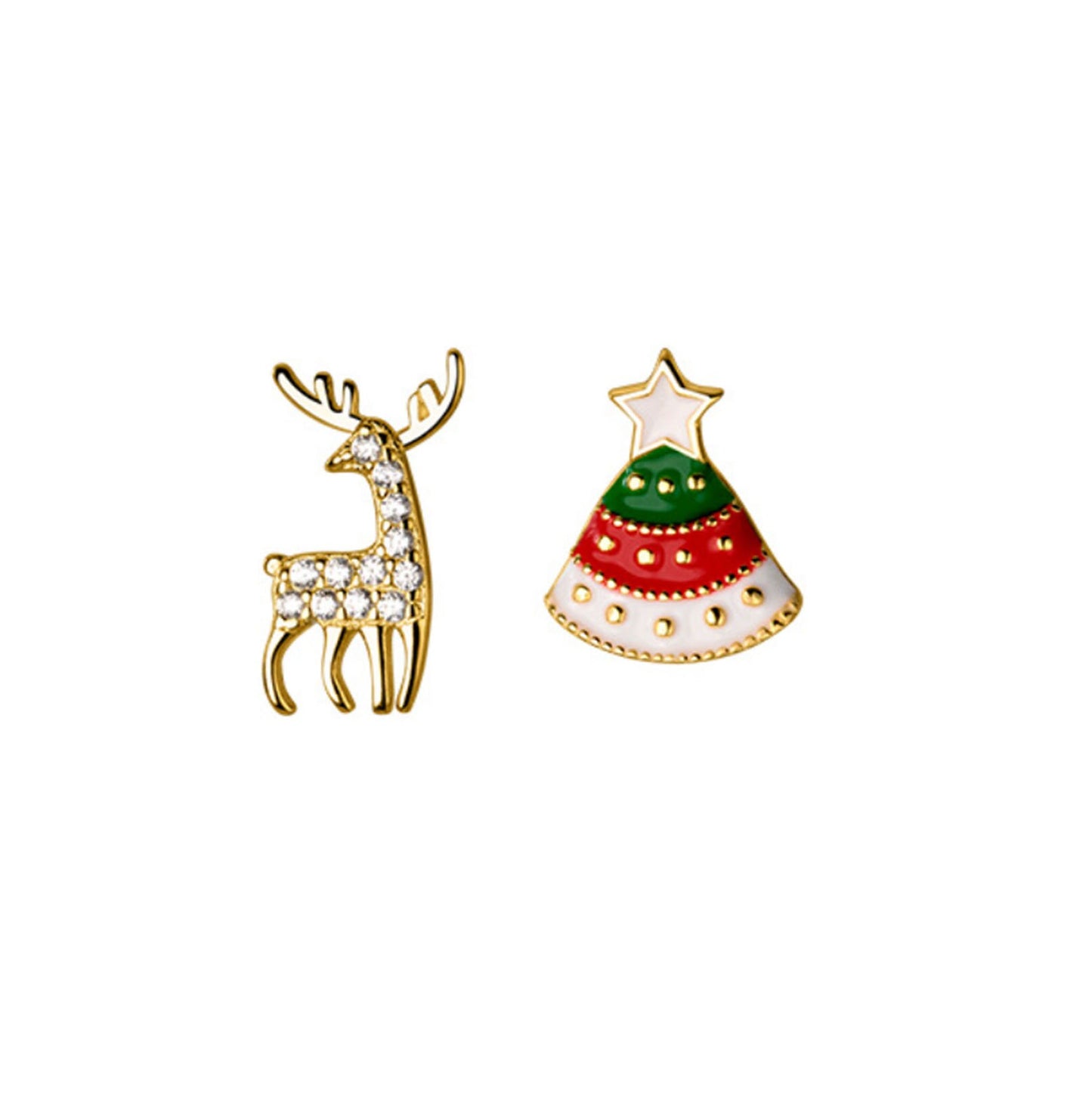 Gold plated Mini Small Green Christmas Tree Snowman Reindeer Mitten Festive Mix Match Silver Stud Earrings