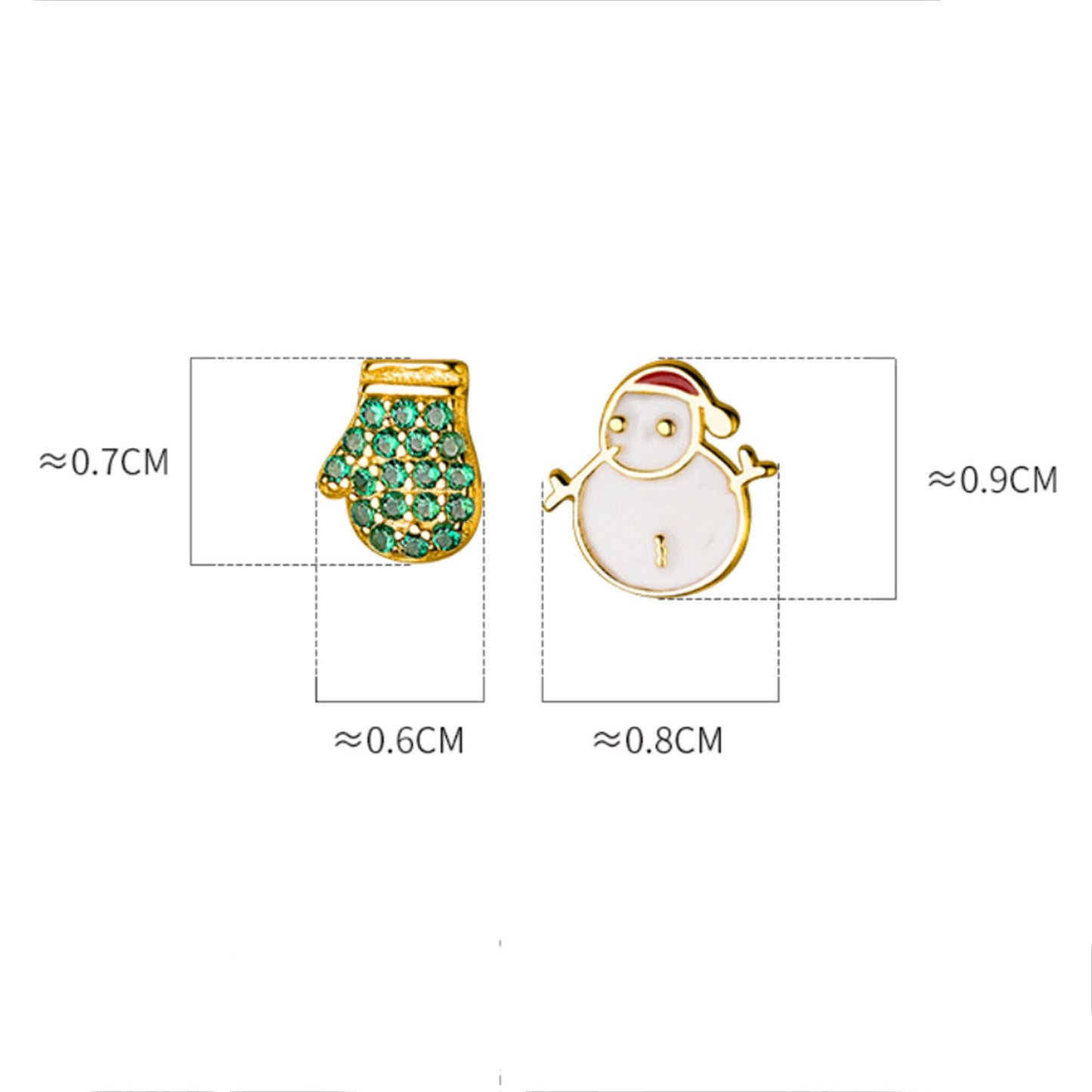 Gold plated Mini Small Green Christmas Tree Snowman Reindeer Mitten Festive Mix Match Silver Stud Earrings