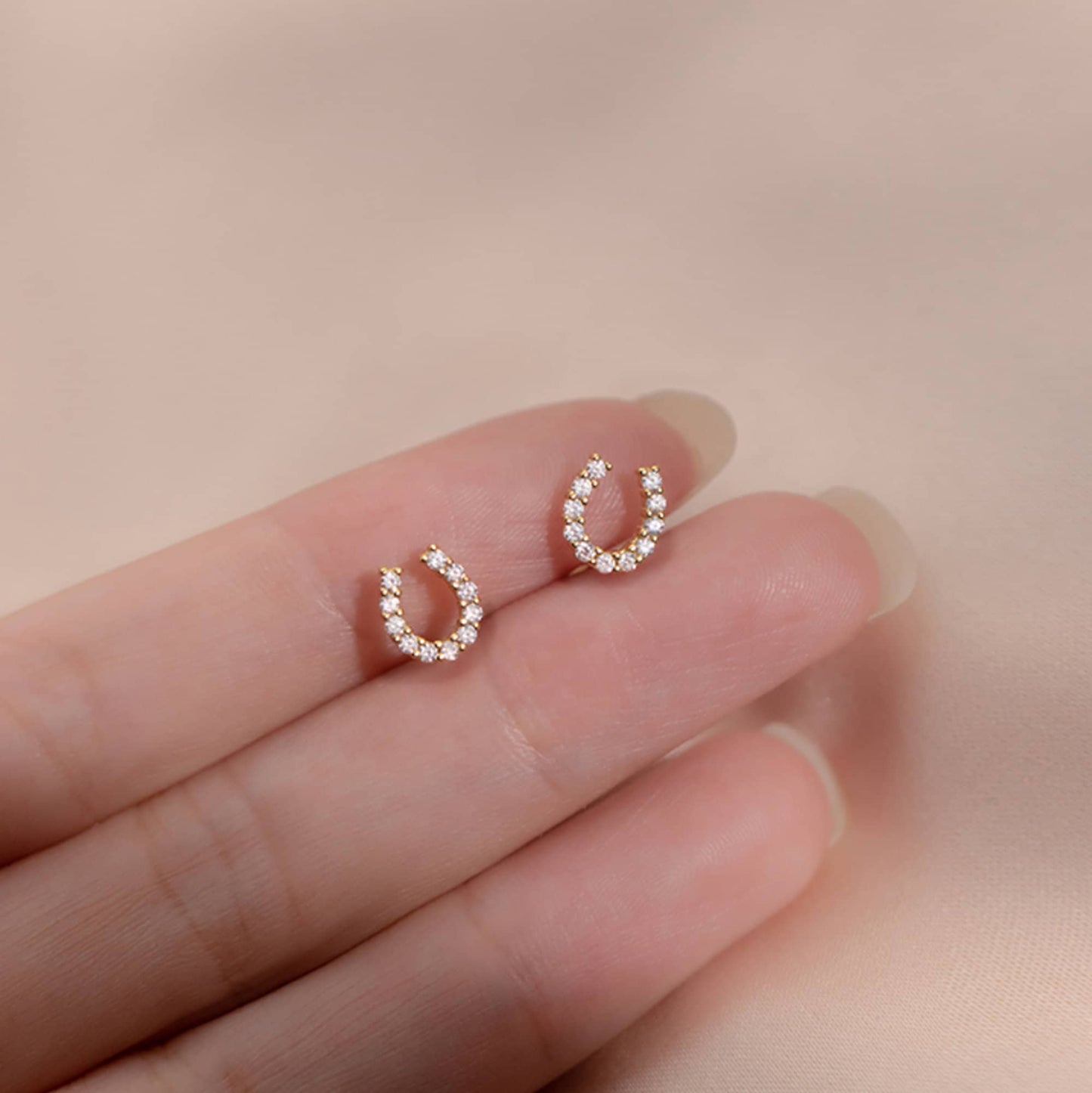 Sterling Silver Small Diamante Horseshoe Stud Earrings Gold Plated Sterling Silver Wedding Bridesmaid Gift