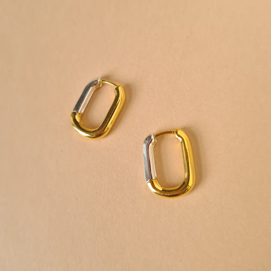 Mini Rectangle Mixed Metal Gold Silver Sterling Silver Huggie Hoop Drop Earrings