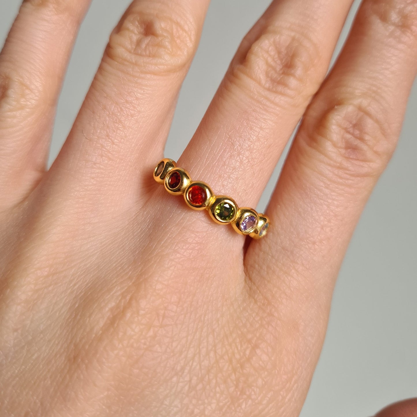 Gold Vermeil Sterling Silver Multiple Colours Rhinestones Stunned Stackable Silver Ring