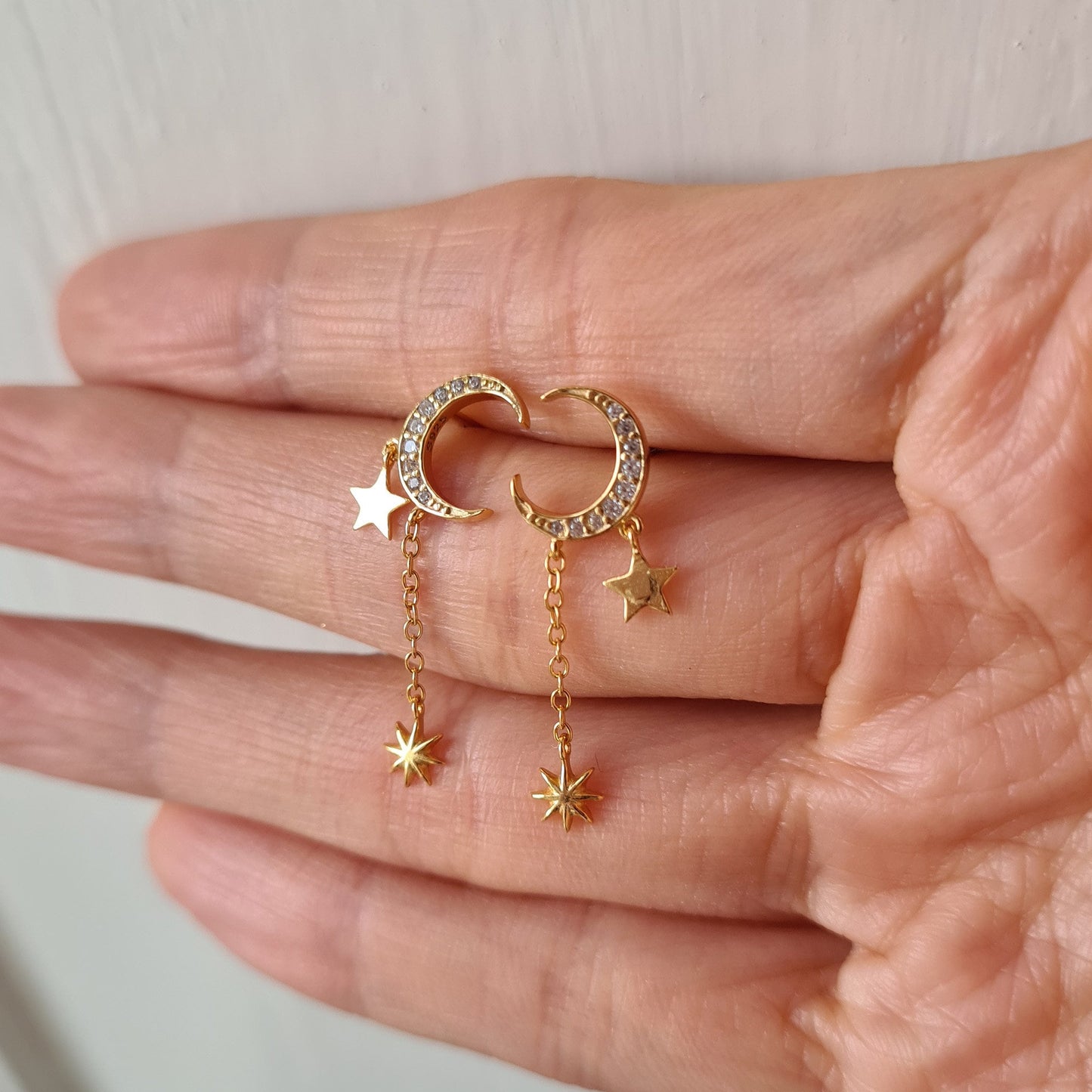 Gold Vermeil Celestial Chain Drop Earrings