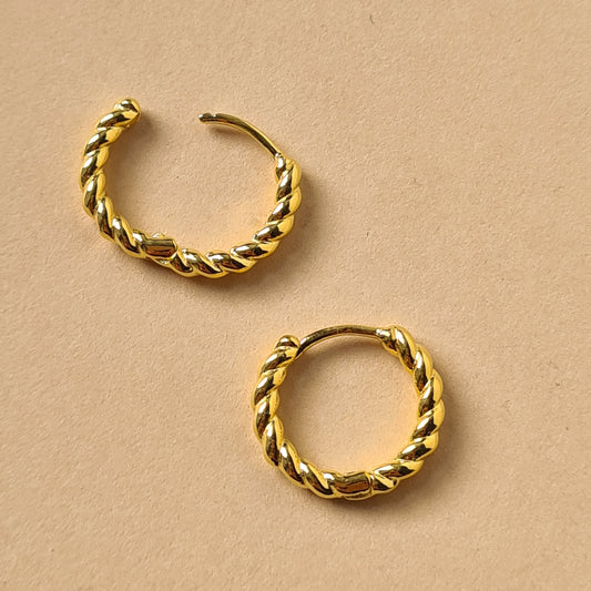 925 Sterling silver Gold Plated Small Rope Huggie Hoop Earrings Gold Vermeil Daily Wear Hoops