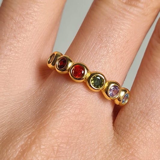 Gold Vermeil Sterling Silver Multiple Colours Rhinestones Stunned Stackable Silver Ring