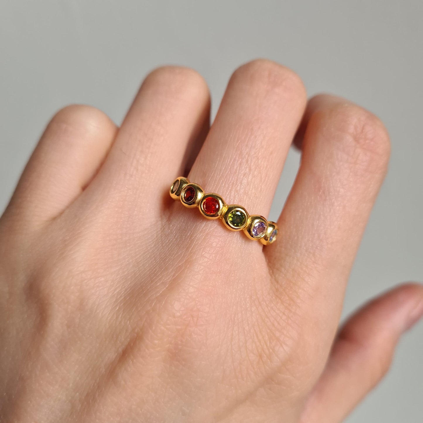 Gold Vermeil Sterling Silver Multiple Colours Rhinestones Stunned Stackable Silver Ring