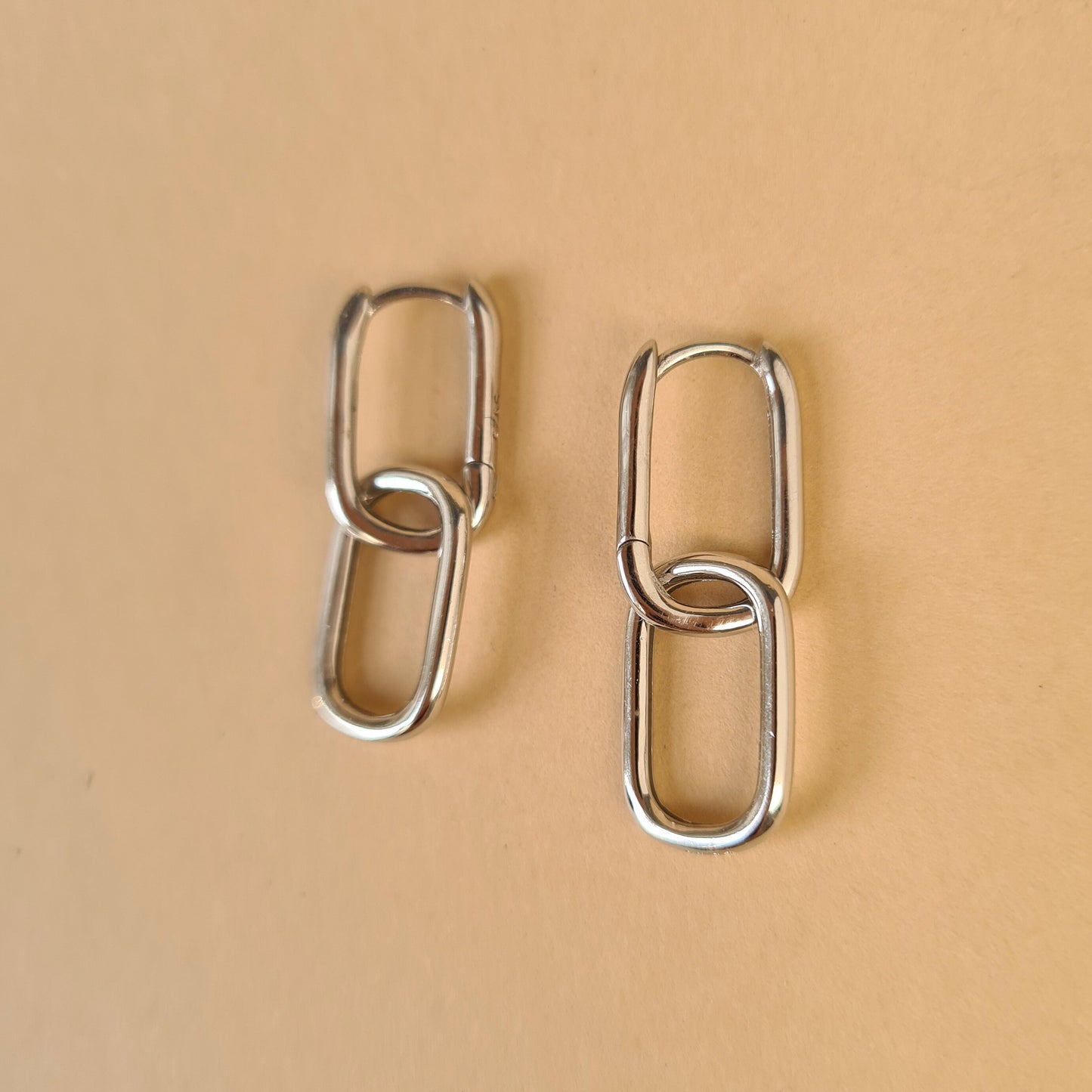 Interlocking Rectangle Silver Sterling Silver Huggie Hoop Drop Earrings