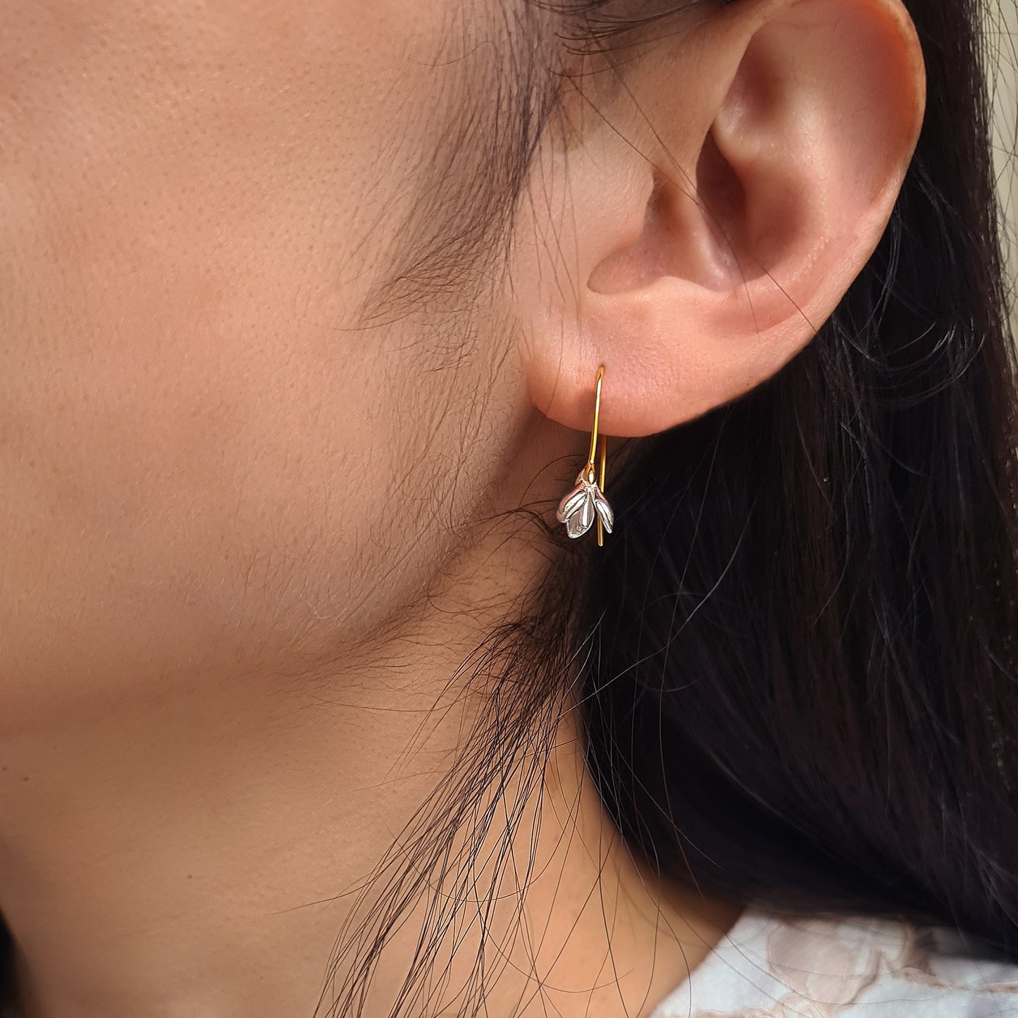 Gold Vermeil Sterling Silver Open Tulip Flower Drop Earrings Sweet Small Flower Bud Earrings