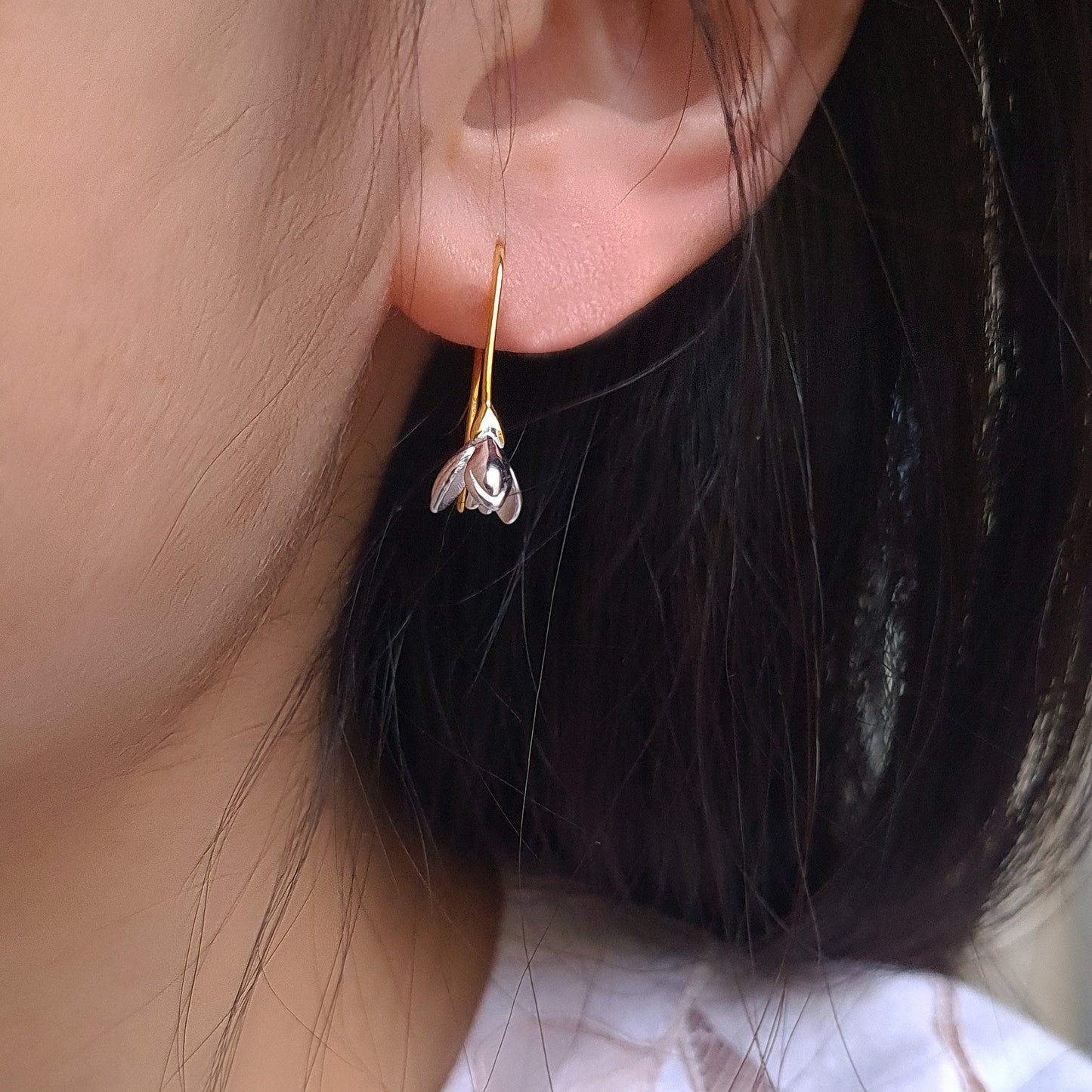 Gold Vermeil Sterling Silver Open Tulip Flower Drop Earrings Sweet Small Flower Bud Earrings