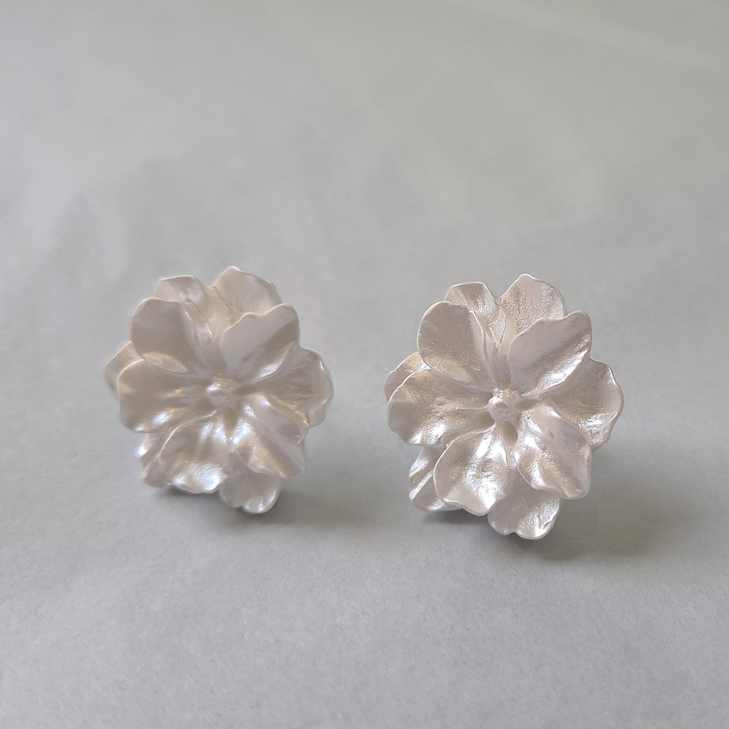 Large Ivory White Jasmine Flower Acrylic Flower Bud Earrings Sterling Silver Posts Lifelike Flower Earrings Statement Earrings