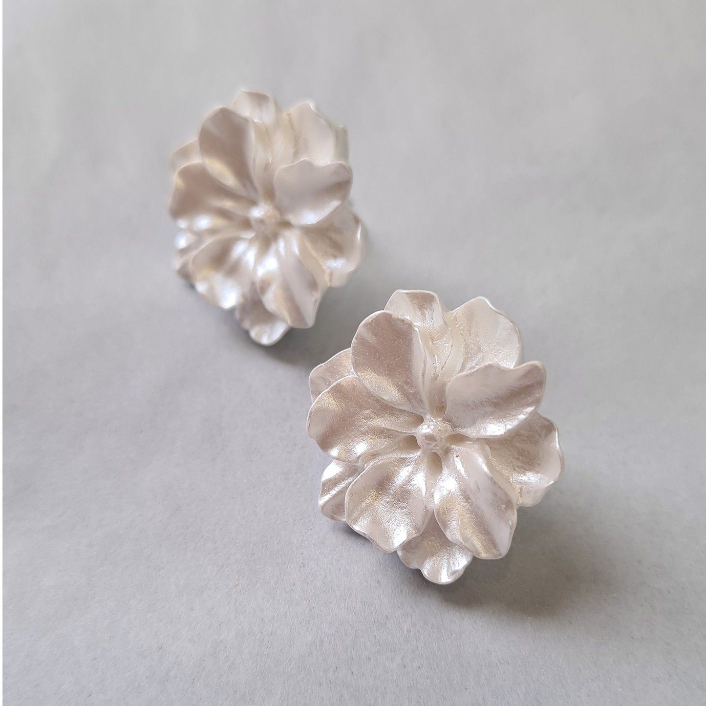 Large Ivory White Jasmine Flower Acrylic Flower Bud Earrings Sterling Silver Posts Lifelike Flower Earrings Statement Earrings