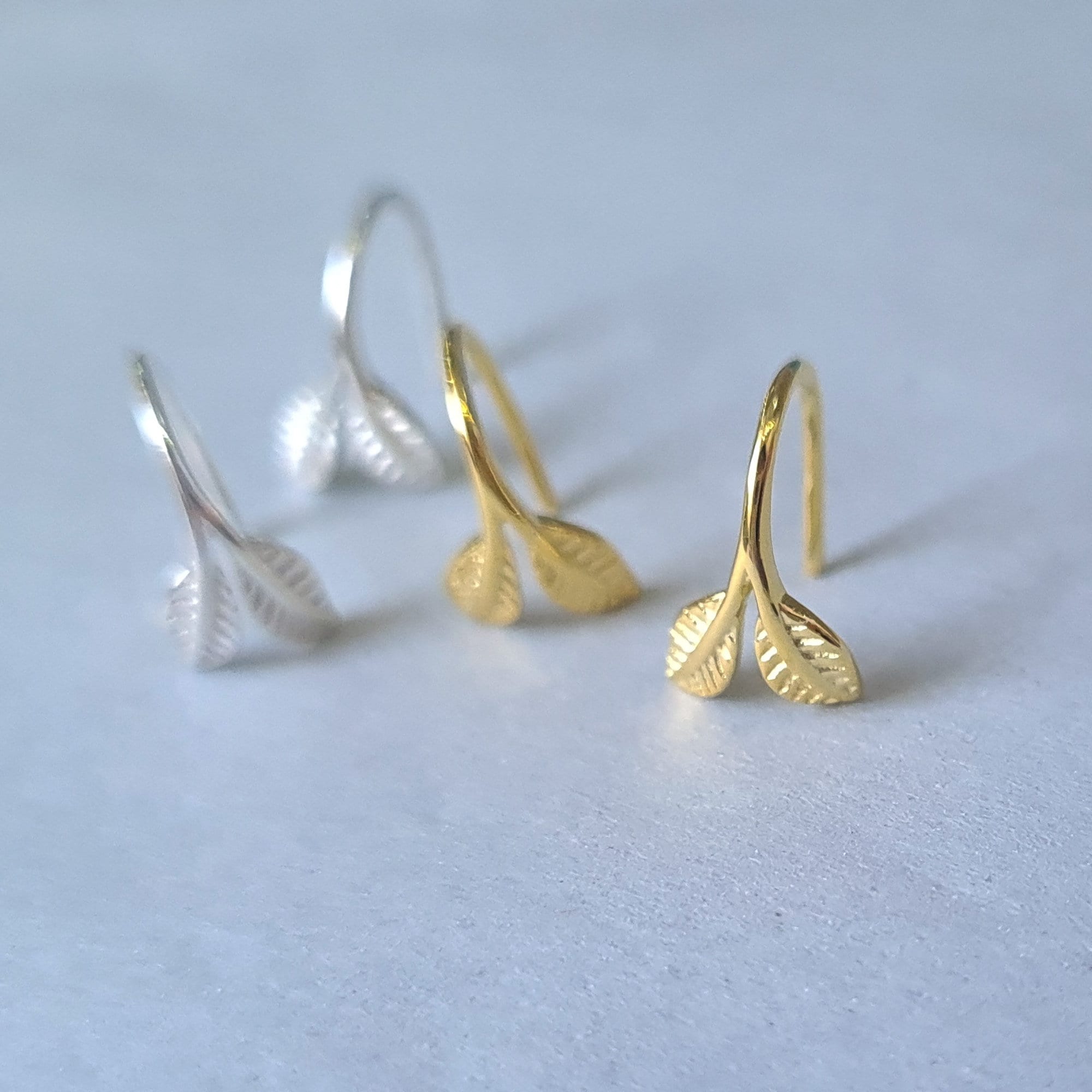 Sterling Silver Tiny Small Leaves Leaf Drop Earrings Small Gold Leaf  Earrings Climber Earrings Minimalist Earrings