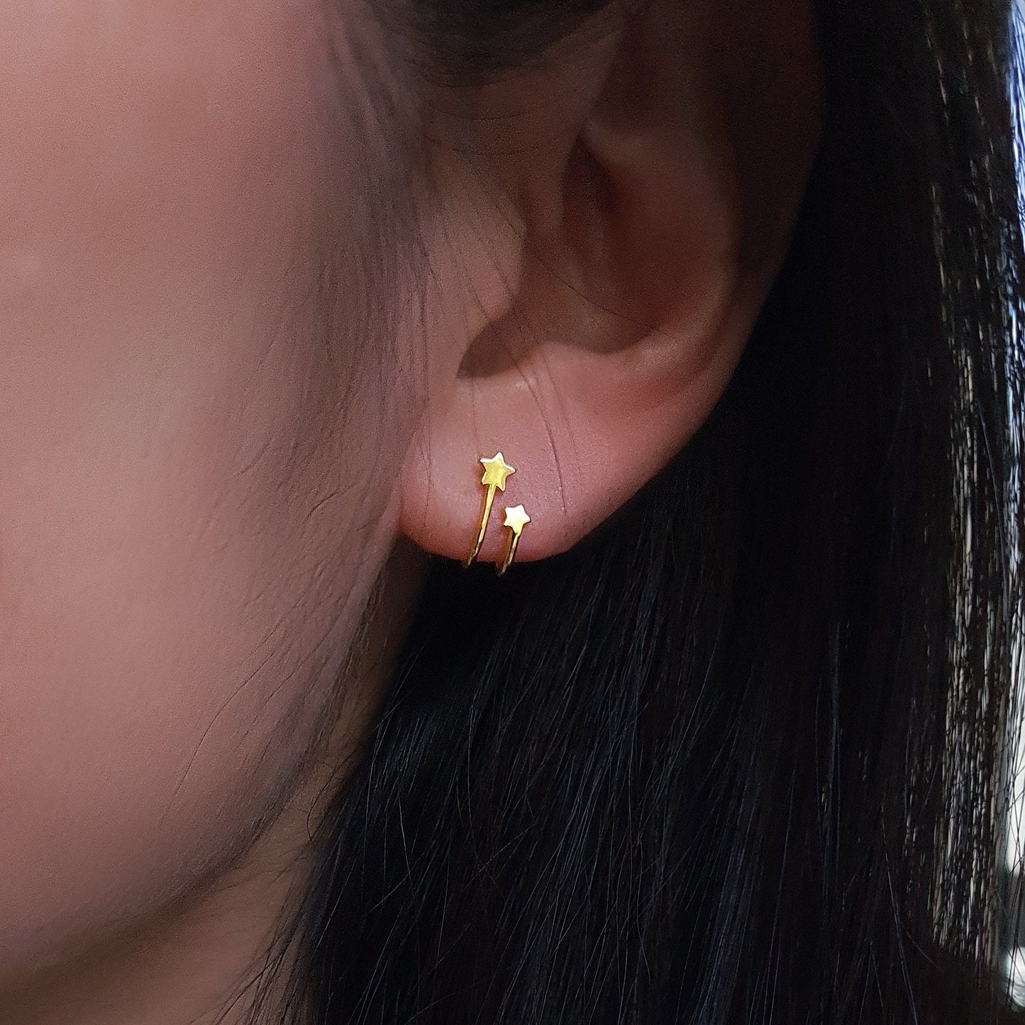 925 Sterling silver Shooting Stars Stud Earrings Earring Cuffs Gold Vermeil Twin Stars Earrings