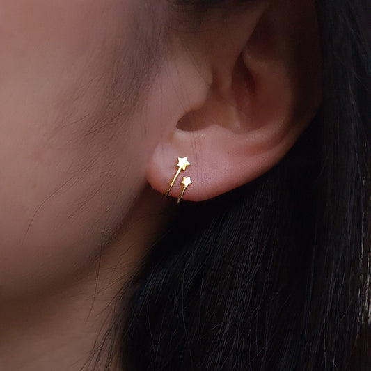 925 Sterling silver Shooting Stars Stud Earrings Earring Cuffs Gold Vermeil Twin Stars Earrings