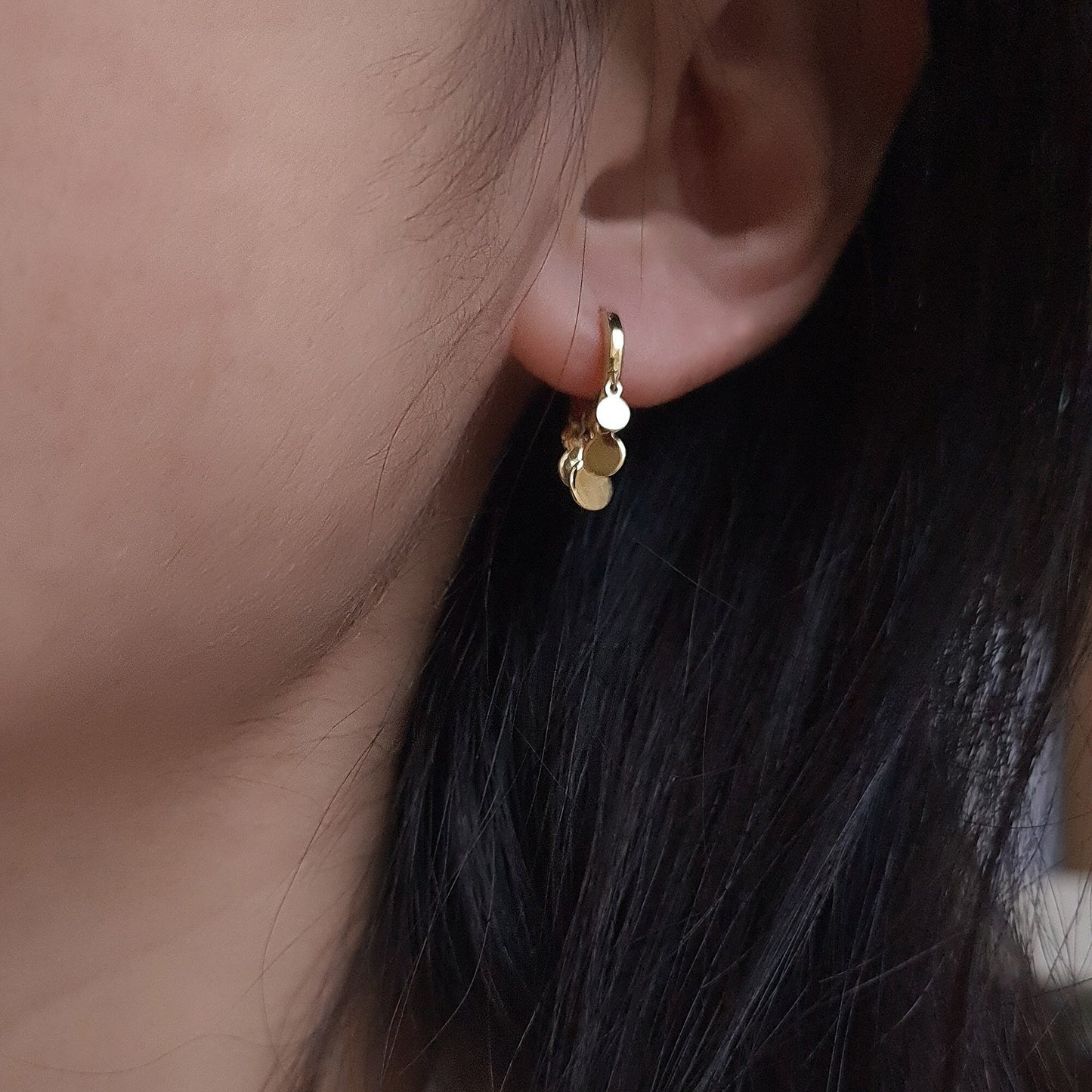 sterling silver gold vermeil small hoop earrings with sparkly discs mini huggie earrings