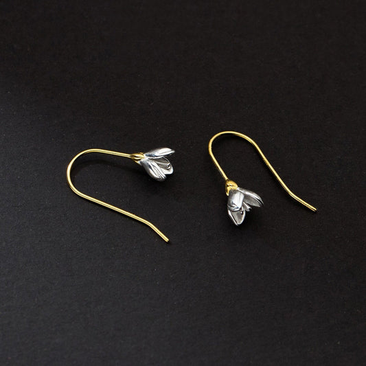 Gold Vermeil Sterling Silver Open Tulip Flower Drop Earrings Sweet Small Flower Bud Earrings