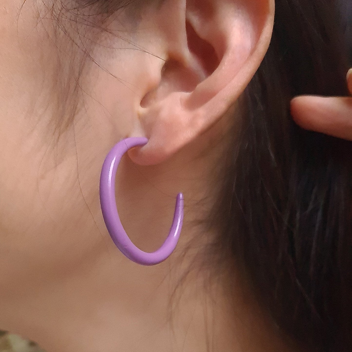 Large Acrylic Bright Green and Purple C Hoop Circle Earrings Colourful Earrings