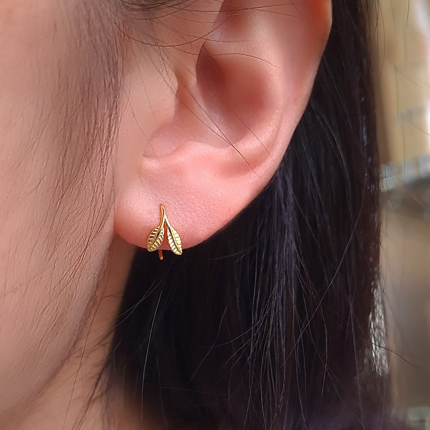 Sterling Silver Tiny Small Leaves Leaf Drop Earrings Small Gold Leaf Earrings Climber Earrings Minimalist Earrings