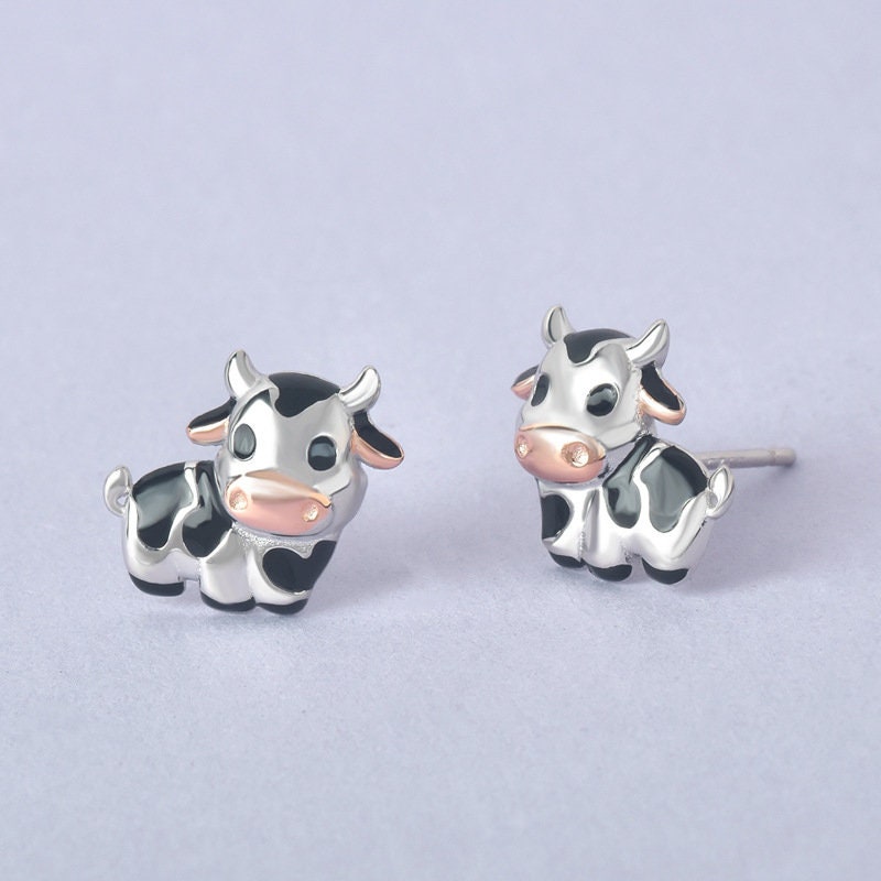 Sterling silver Dairy Cows Jersey Cow Silver Stud Earrings Black and White Cow Earrings Farm   Animal Jewellery